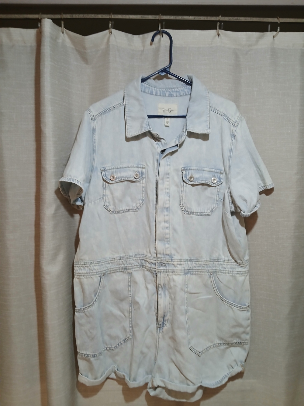 Jessica Simpson Light Blue Denim Short-Sleeve Button-Front Romper